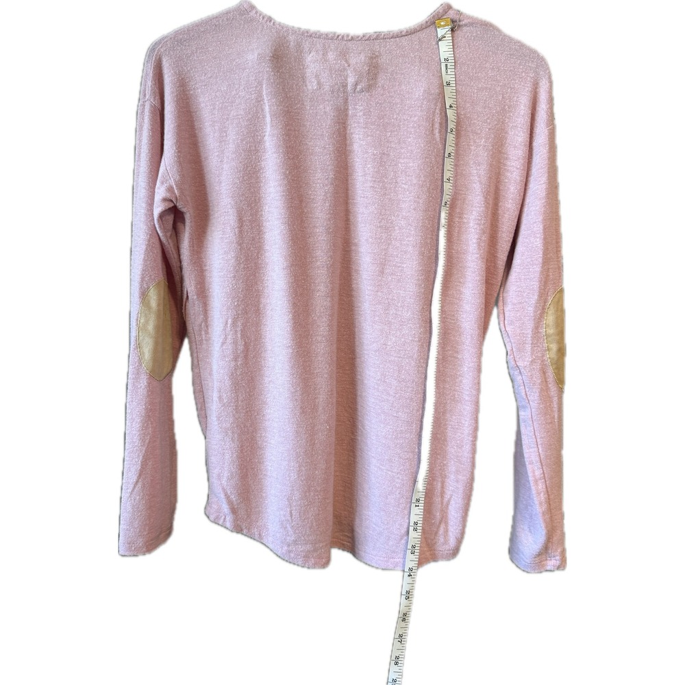 Blu‎ Pepper Pink Long Sleeve Button Detail Top Elbow Patches TB3637 Womens XS - Picture 2 of 9